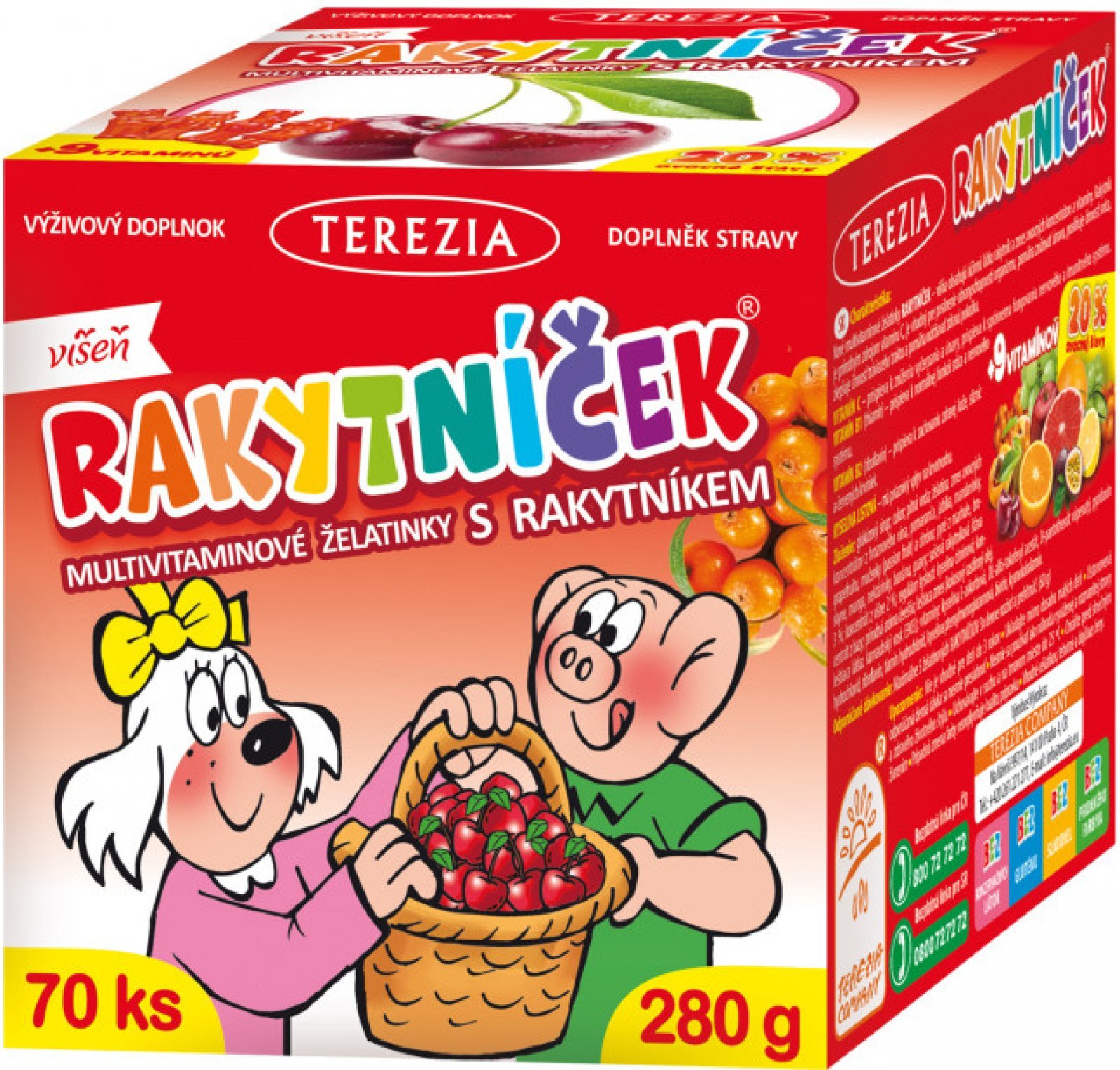 Terezia Company Rakytníček Multivitamínové želatinky s rakytníkem s příchutí Višeň 70 ks